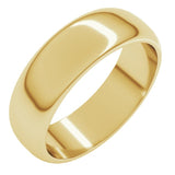 10K Yellow Gold 6 mm Half Round Band Size 11