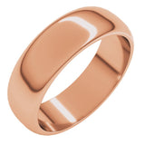 14K Rose Gold 6 mm Half Round Band Size 9.5