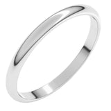 Platinum 2 mm Lightweight Half Round Band Size 6