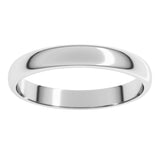 14K White Gold 3 mm Lightweight Half Round Band Size 10