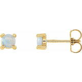 14K Yellow Gold 4 mm Natural White Opal Cabochon Earrings