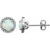 Sterling Silver Lab-Grown White Opal & 1/8 CTW Lab-Grown Diamond Birthstone Earrings