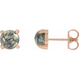 14K Rose Gold Natural Moss Agate Cabochon Earrings