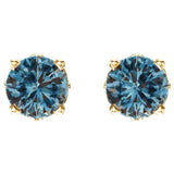 14K Yellow Gold Natural London Blue Topaz Scroll Setting® Stud Earrings