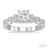 1/2 Ctw Diamond Engagement Ring with 1/3 Ct Princess Cut Center Stone in 14K White Gold