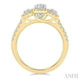 1 Ctw Past Present and Future Round Cut Diamond Engagement Ring With 3/8 Ct Oval Cut Center Stone in 14K Yellow and White Gold
