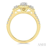 1 Ctw Past Present and Future Round Cut Diamond Engagement Ring With 3/8 Ct Oval Cut Center Stone in 14K Yellow and White Gold