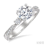 5/8 Ctw Diamond Engagement Ring with 3/8 Ct Round Cut Center Stone in 14K White Gold