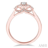 3/8 Ctw Round Center Heart Link Diamond Ladies Engagement Ring with 1/5 Ct Round Cut Center Stone in 14K Rose Gold
