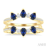 4X3 MM Pear Cut Sapphire and 1/3 Ctw Round Cut Diamond Precious Insert Ring in 14K Yellow Gold