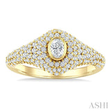1 Ctw Pave Set Oval Shape and Round Cut Diamond Fashion Signet Ring in 14K Yellow Gold