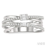 3/8 Ctw Criss-Cross Baguette and Round Diamond Fashion Ring in 14K White Gold
