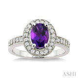 8x6 MM Oval Cut Amethyst and 1/3 Ctw Round Cut Diamond Ring in 14K White Gold