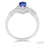 6x4 MM Pear Shape Tanzanite and 1/6 Ctw Round Cut Diamond Ring in 14K White Gold