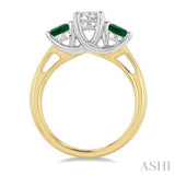 4.65 MM Round Shape Past Present and Future Emerald and 3/4 Ctw Round Cut Diamond Precious Ring in 14K Yellow and White Gold