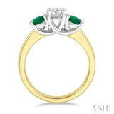 3.90 MM Round Shape Emerald and 1/2 Ctw Past Present and Future Round Cut Diamond Precious Ring in 14K Yellow and White Gold