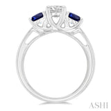 4.30 MM Round Shape Sapphire and 5/8 Ctw Past Present and Future Round Cut Diamond Precious Ring in 14K White Gold