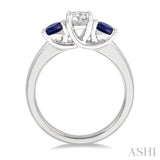 3.90 MM Round Shape Sapphire and 1/2 Ctw Past Present and Future Round Cut Diamond Precious Ring in 14K White Gold