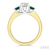 3.50 MM Round Shape Emerald and 3/8 Ctw Past Present and Future Round Cut Diamond Precious Ring in 14K Yellow and White Gold