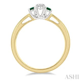 2.15 MM Round Shape Emerald and 1/6 Ctw Past Present and Future Round Cut Diamond Precious Ring in 14K Yellow and White Gold