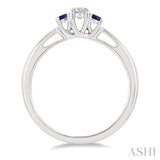 2.15 MM Round Shape Sapphire and 1/6 Ctw Past Present and Future Round Cut Diamond Precious Ring in 14K White Gold