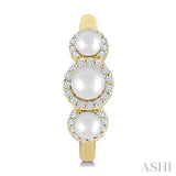 3MM & 4MM Cultured Pearl and 1/4 Ctw Round Cut Diamond Halo Half Hoop Earrings in 14K Yellow Gold