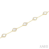 8 MM Mother of Pearl and 1/2 Ctw Round Cut Diamond Clover Halo Station Bracelet in 14K Yellow Gold