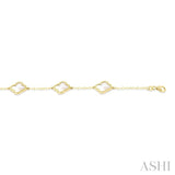 8 MM Mother of Pearl Bead Clover Halo Station Bracelet in 14K Yellow Gold