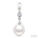 6 MM White Cultured Pearl and 1/20 Ctw Round Cut Diamond Earrings in 10K White Gold