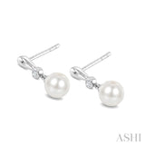 6 MM White Cultured Pearl and 1/20 Ctw Round Cut Diamond Earrings in 10K White Gold