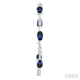 5X3 MM Oval Shape Sapphire and 7/8 Ctw Round Cut Diamond Precious Inside-Out Hoop Earrings in 14K White Gold