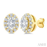 1/4 Ctw Oval and Round Cut Diamond Fashion Halo Stud Earrings in 14K Yellow Gold
