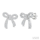 1/4 Ctw Round Cut Diamond Bow Petite Fashion Earrings in 10K White Gold