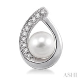 6x6 MM Round Shape Cultured Pearls and 1/10 Ctw Round Cut Diamond Earrings in 10K White Gold