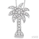 1/2 Ctw Round Cut Diamond Palm Tree Pendant in 14K White Gold with Chain