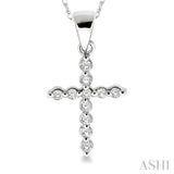 1/10 Ctw Round Cut Diamond Cross Petite Pendant in 14K White Gold with Chain