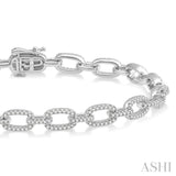 1 1/2 Ctw Round Cut Diamond Encrusted Link Paperclip Chain Bracelet in 14K White Gold
