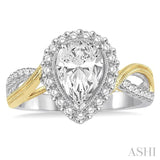 3/8 ctw Round Cut Diamond Semi-Mount Engagement Ring in 14K White and Yellow Gold