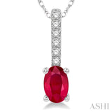6x4 MM Oval Cut Ruby and 1/20 Ctw Round Cut Diamond Precious Pendant in 10K White Gold with chain