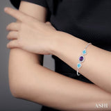 10x8 MM Oval Shape Amethyst & 7x5 MM Pear Shape Blue Topaz and 1/20 Ctw Round Diamond 3Stone Sterling Silver Lariat Bracelet