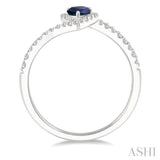 6x4 MM Pear Shape Sapphire and 1/5 Ctw Round Cut Diamond Precious Ring in 10K White Gold