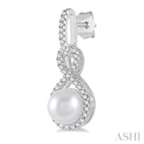 6x6 MM Round Shape Cultured Pearl and 1/4 Ctw Twisted Loop Round Cut Diamond Earrings in 10K White Gold
