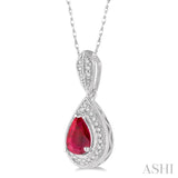6x4 MM Pear Shape Ruby and 1/10 Ctw Round Cut Diamond Precious Pendant With Chain in 10K White Gold