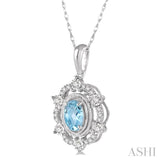 6x4 MM Oval Cut Aquamarine and 1/6 Ctw Round Cut Diamond Semi-Precious Pendant With Chain in 10K White Gold