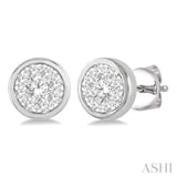 1/3 Ctw Lovebright Round Cut Diamond Bezel Stud Earrings in 14K White Gold