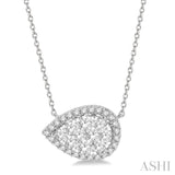 1 Ctw Pear Shape Round Cut Diamond Lovebright Pendant With Chain in 14K White Gold