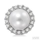 8 MM Cultured Pearls and 1/3 Ctw Round Cut Diamond Earrings in 14K White Gold