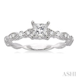 3/8 Ctw Diamond Engagement Ring with 1/4 Ct Princess Cut Center Stone in 14K White Gold