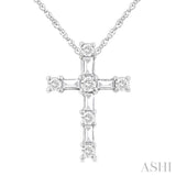 1/20 Ctw Round Cut Diamond Cross Pendant in 10K White Gold with Chain