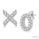 1/10 Ctw 'XO' Hugs and Kisses Petite Round Cut Diamond Earrings in 10K White Gold